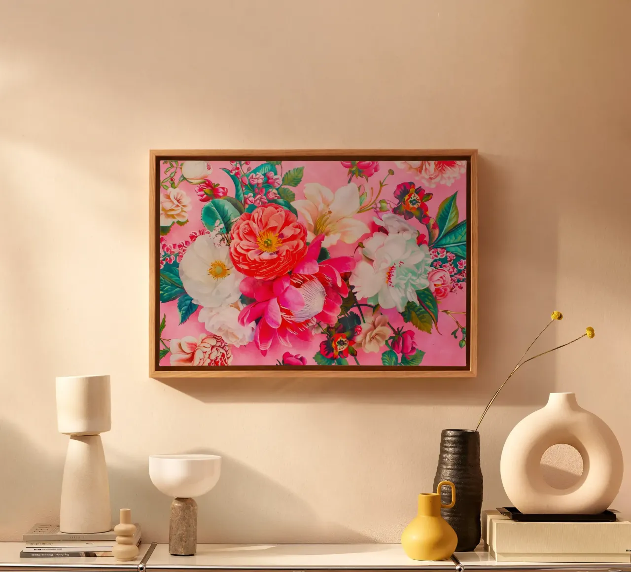 Bouquet retrò Groovy Flowers tela con Cornice a cassetta da Andrea Haase Floral Passion