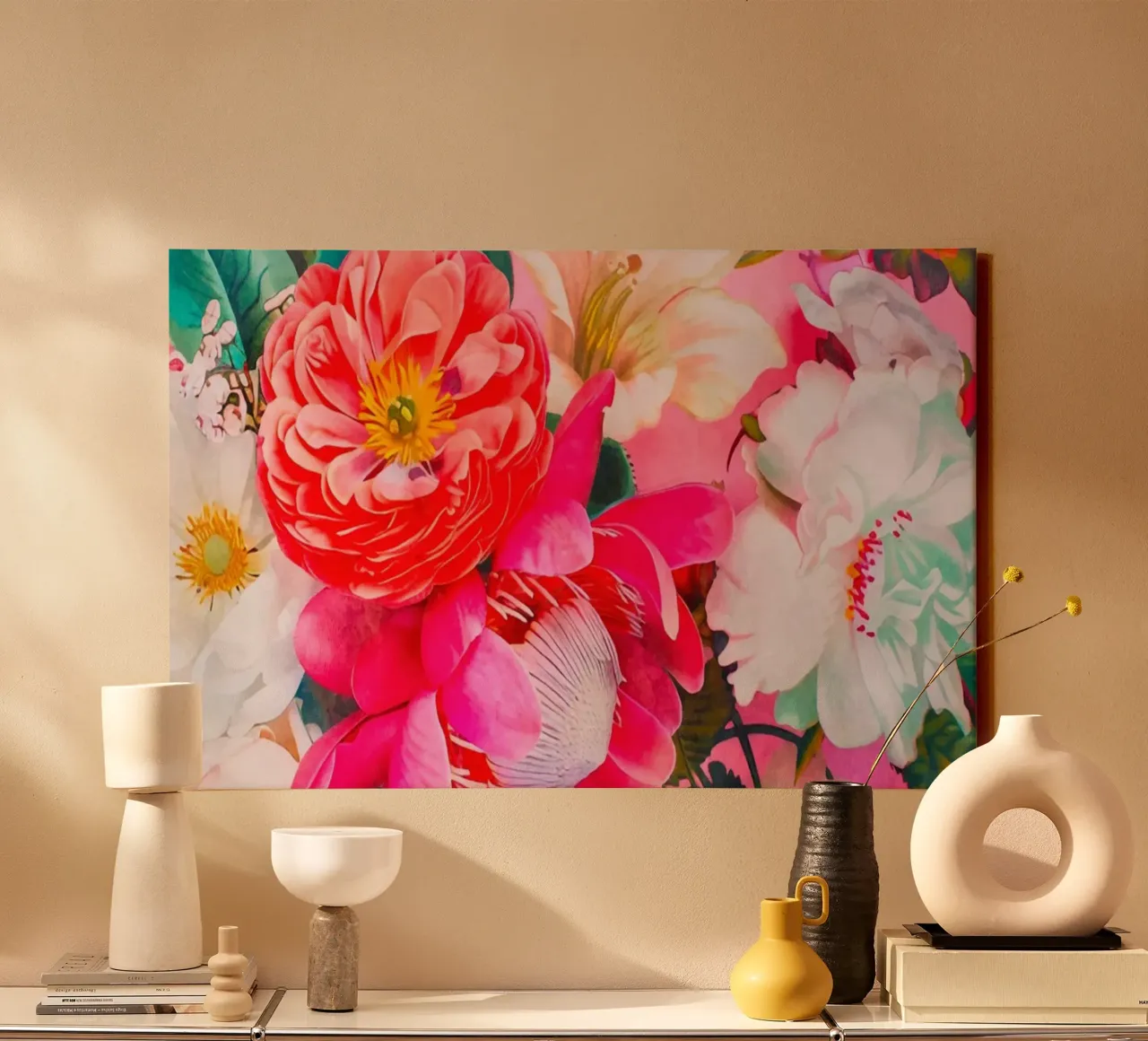 Bouquet retrò Groovy Flowers tela con Cornice a cassetta da Andrea Haase Floral Passion