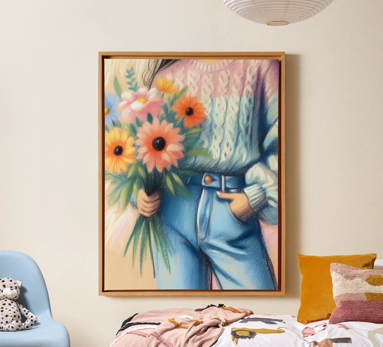 Donna con mazzo di fiori tela con Cornice a cassetta da ARTOMATIC