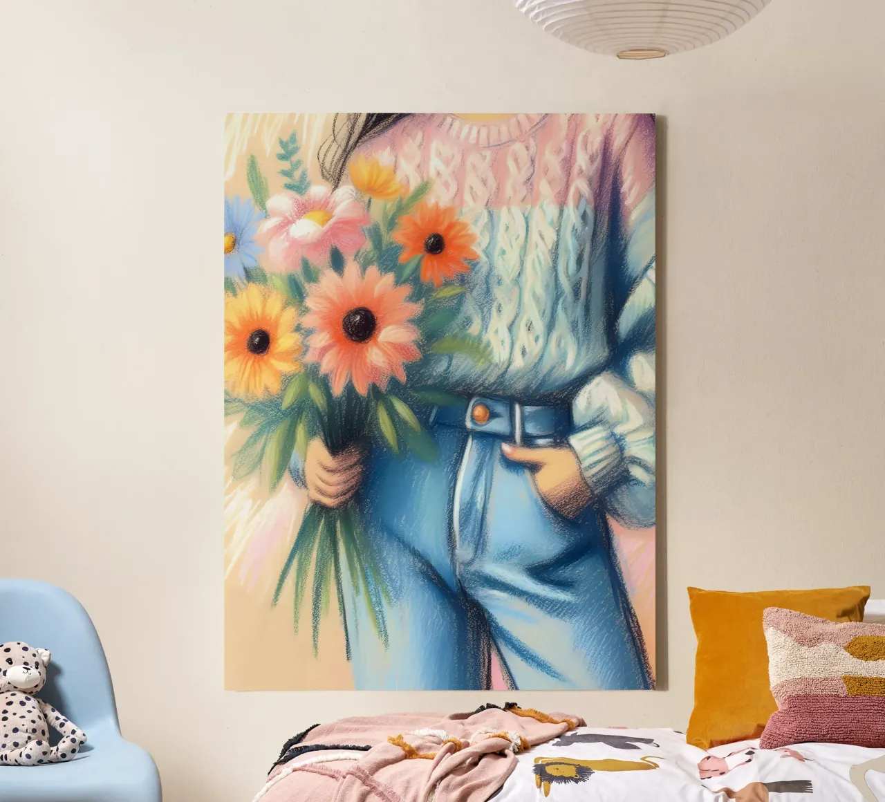 Donna con mazzo di fiori tela con Cornice a cassetta da ARTOMATIC