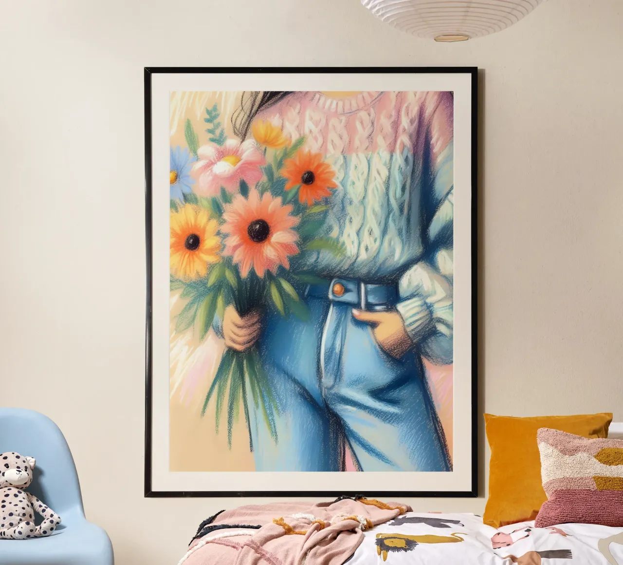 Donna con mazzo di fiori poster da ARTOMATIC