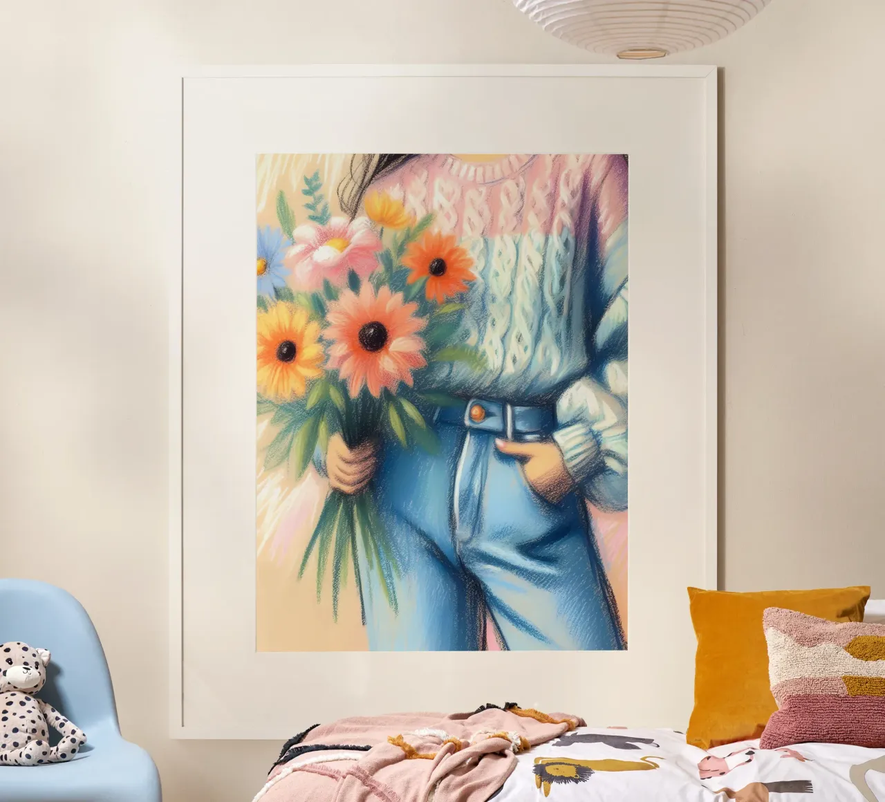 Donna con mazzo di fiori poster da ARTOMATIC