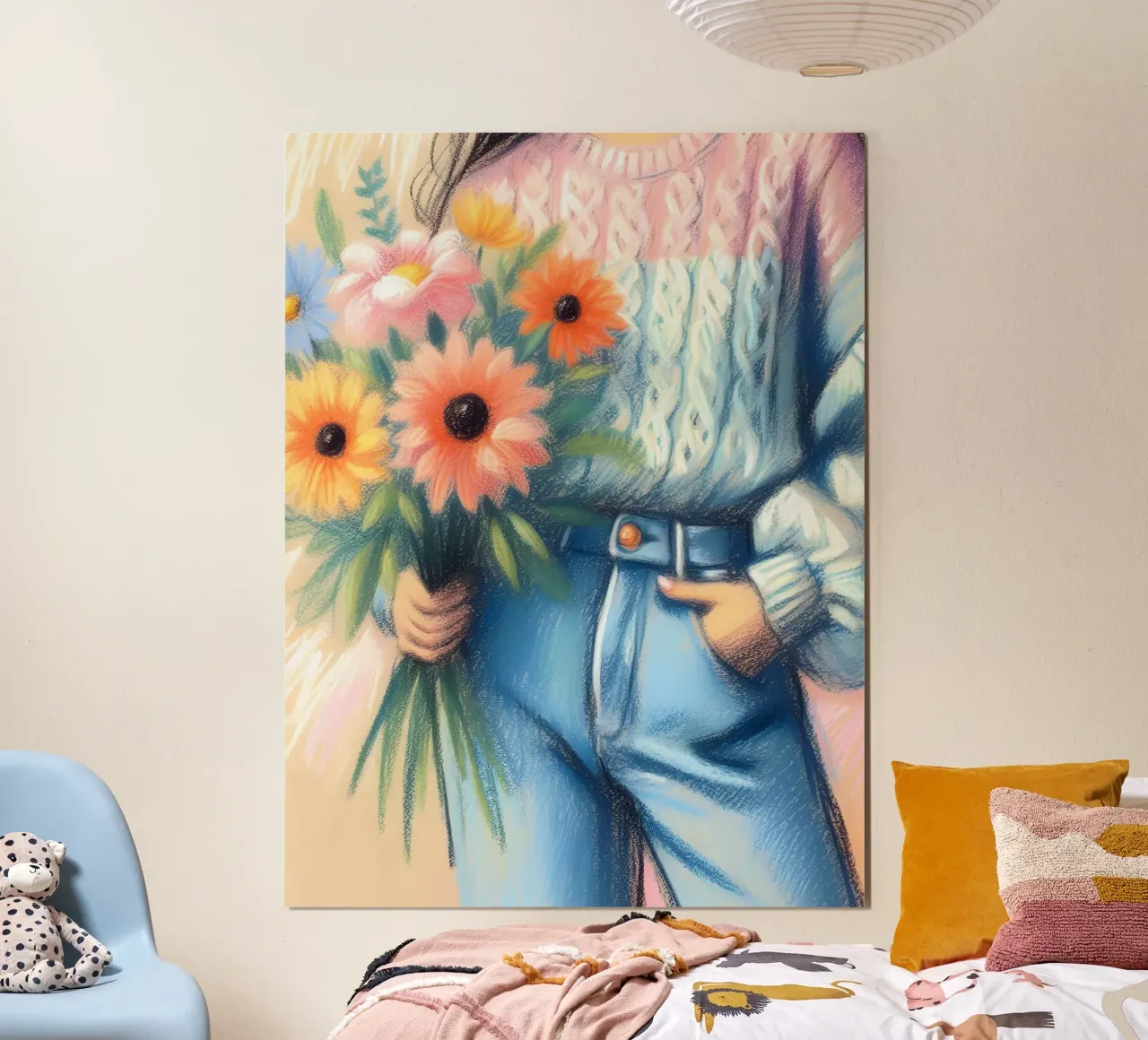 Donna con mazzo di fiori poster da ARTOMATIC
