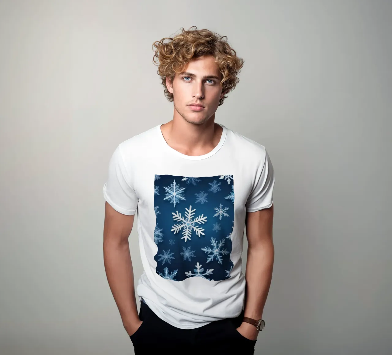 sfondo blu con vari intricati fiocchi di neve t-shirt da DesignDoodle