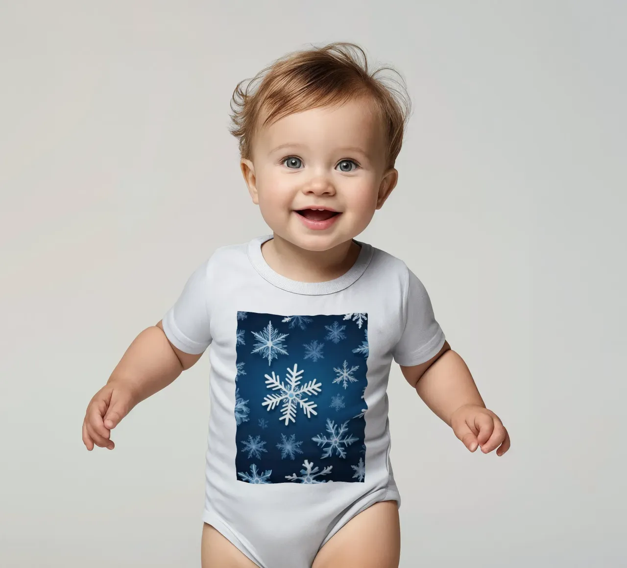 sfondo blu con vari intricati fiocchi di neve body neonato maniche corte da DesignDoodle