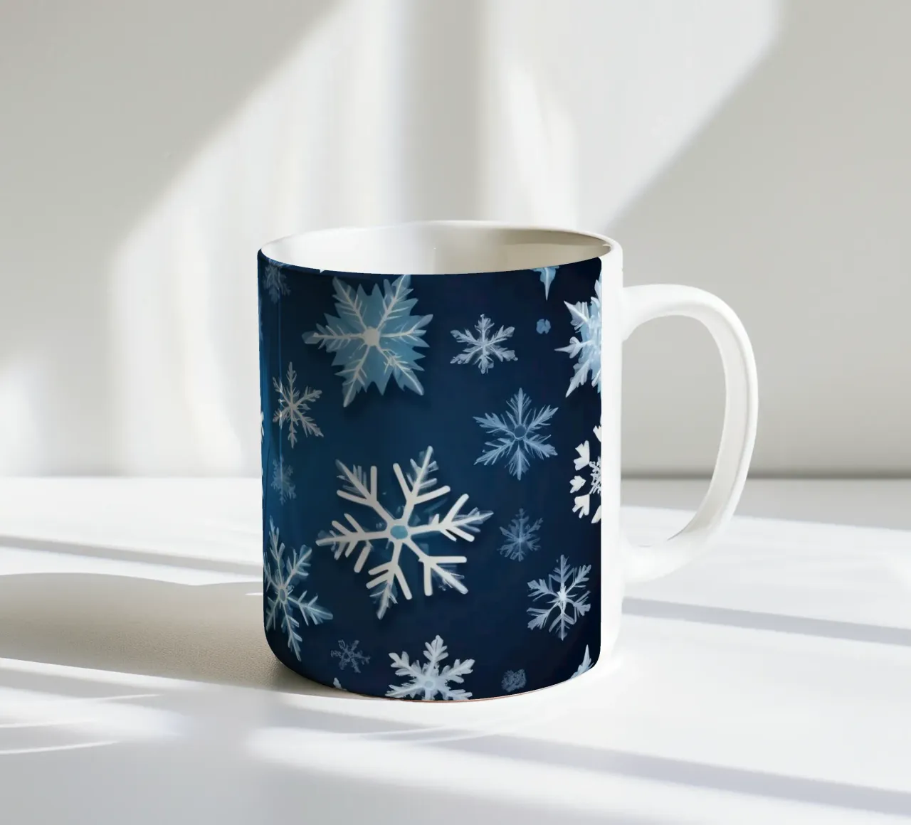 sfondo blu con vari intricati fiocchi di neve tazza in ceramica da DesignDoodle