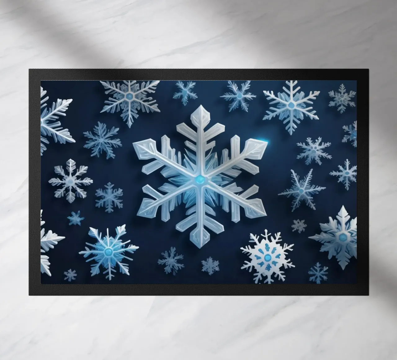 Bunte abstrakte Schneeflocken auf einem dunklen Hintergrund Fußmatte von DesignDoodle