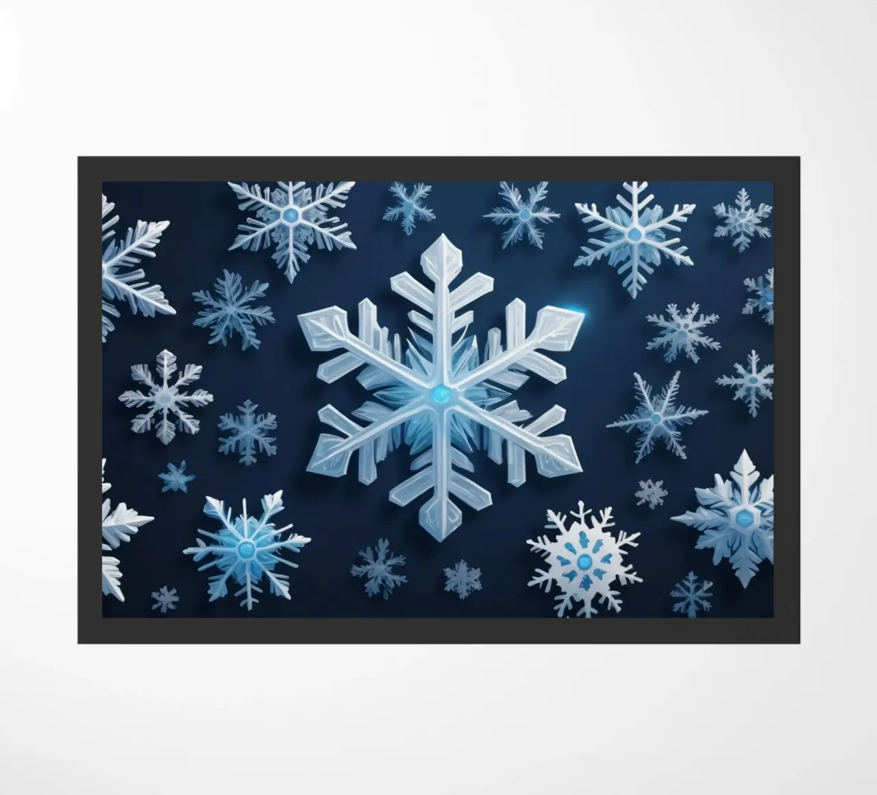 Bunte abstrakte Schneeflocken auf einem dunklen Hintergrund Fußmatte von DesignDoodle