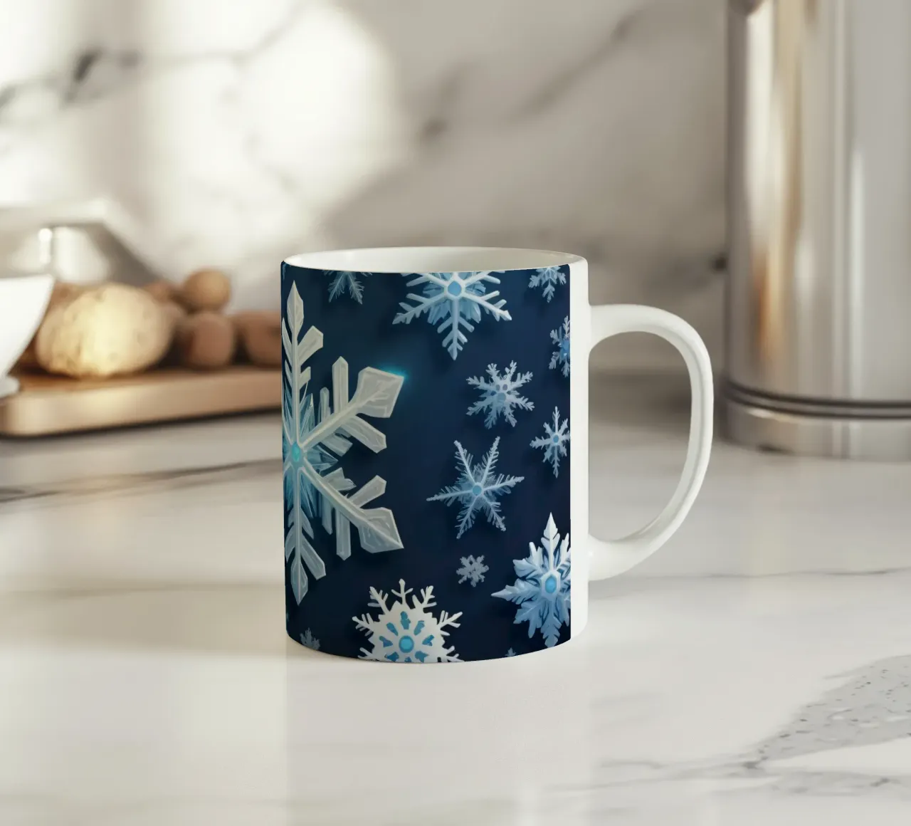 Fiocchi di neve astratti e colorati su sfondo scuro tazza in ceramica da DesignDoodle