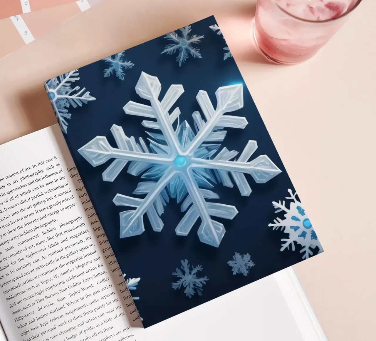 Colorful abstract snowflakes on a dark background notebook by DesignDoodle