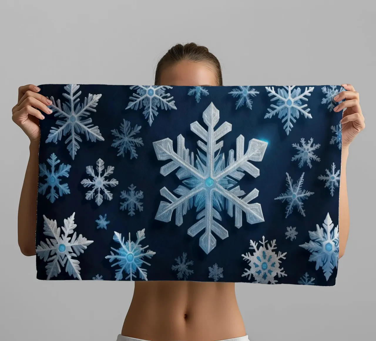 Colorful abstract snowflakes on a dark background towel by DesignDoodle