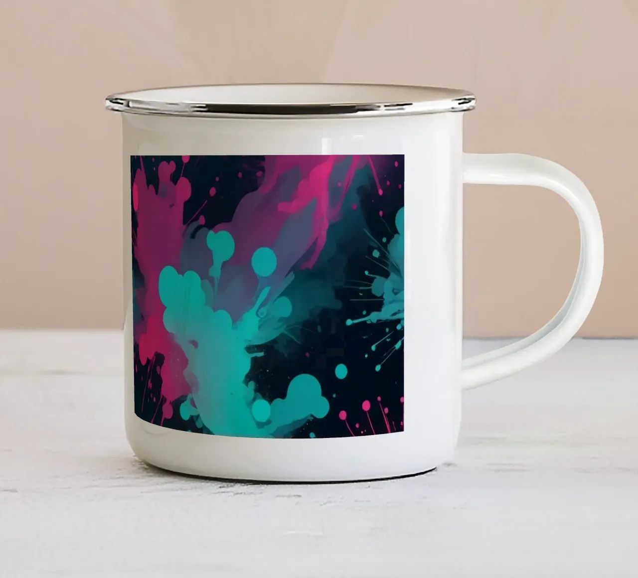 abstract ontwerp met felle kleuren en vloeiende vormen emaille mok van DesignDoodle