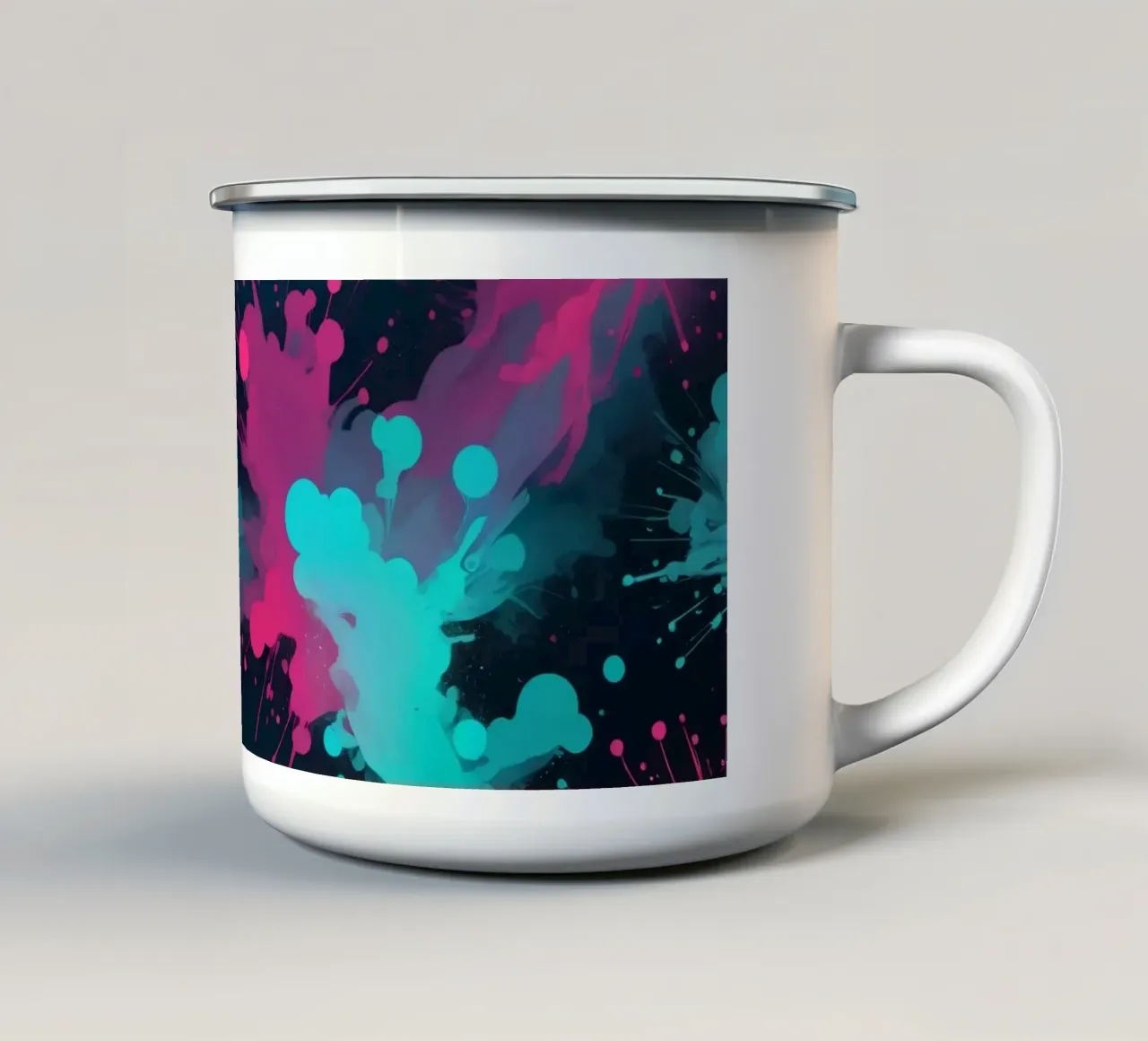 abstract ontwerp met felle kleuren en vloeiende vormen emaille mok van DesignDoodle