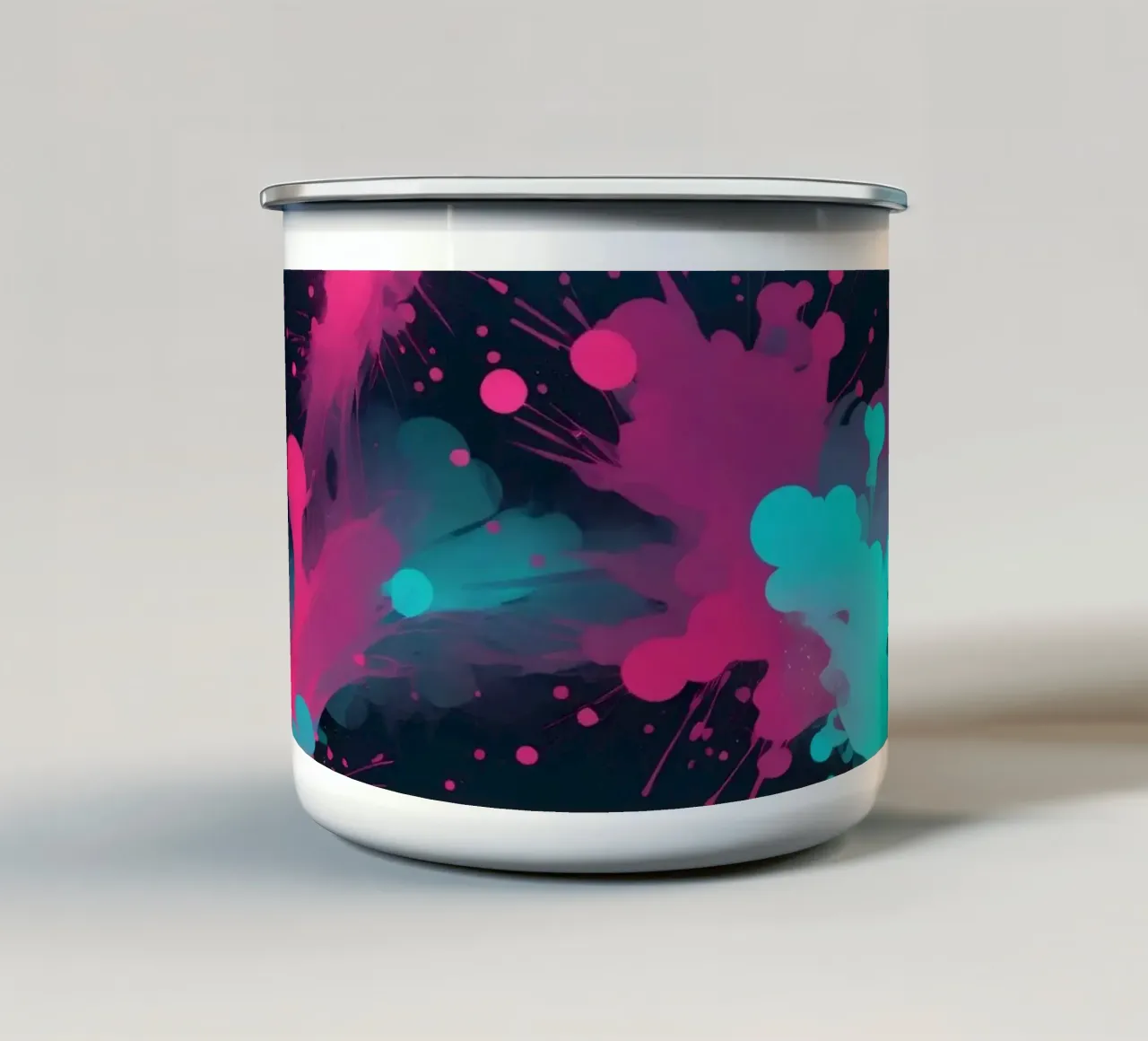 abstract ontwerp met felle kleuren en vloeiende vormen emaille mok van DesignDoodle