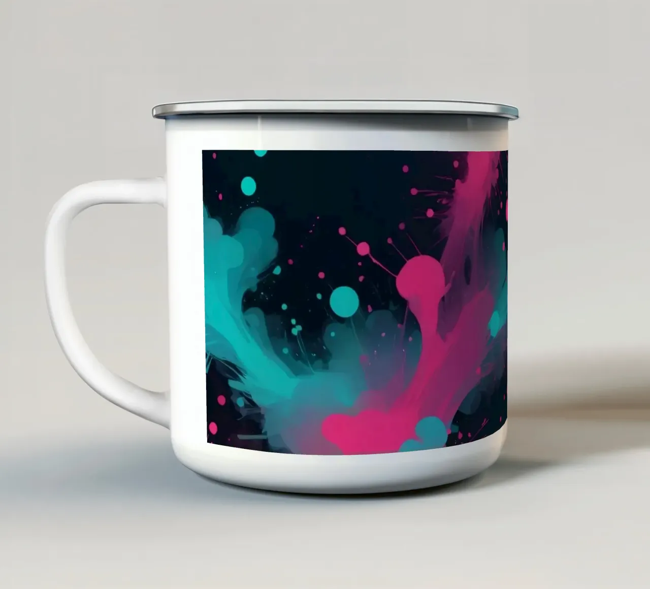 abstract ontwerp met felle kleuren en vloeiende vormen emaille mok van DesignDoodle