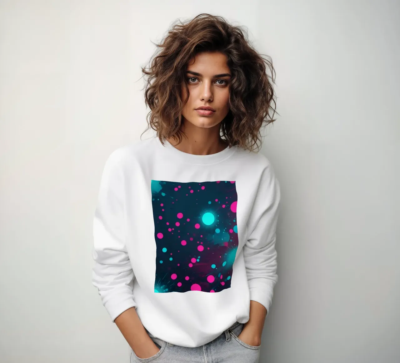 Vibrant abstract design featuring dynamic circles and radian sweatshirt by DesignDoodle