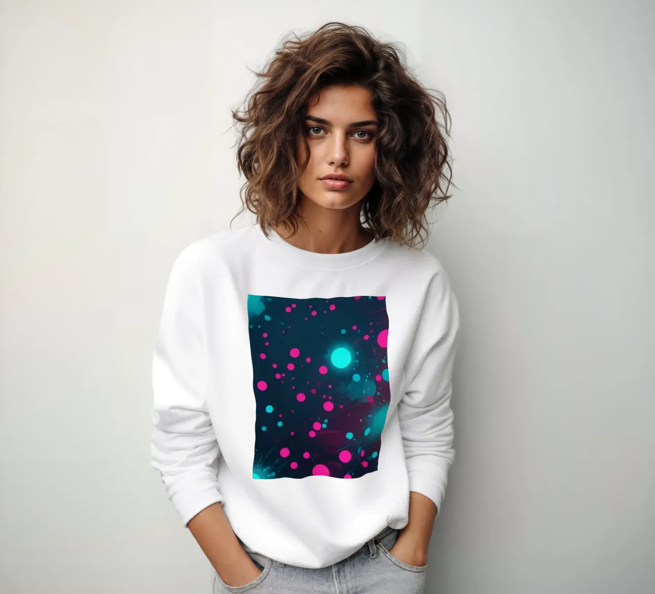 Vibrant abstract design featuring dynamic circles and radian sweatshirt by DesignDoodle