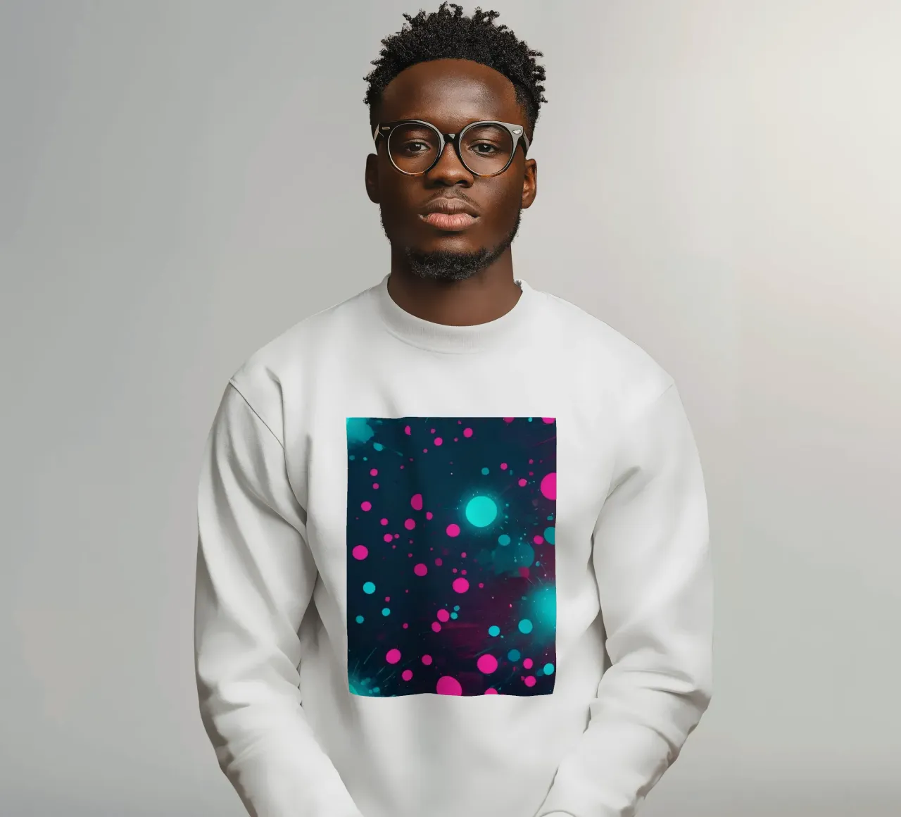 Vibrant abstract design featuring dynamic circles and radian sweatshirt by DesignDoodle