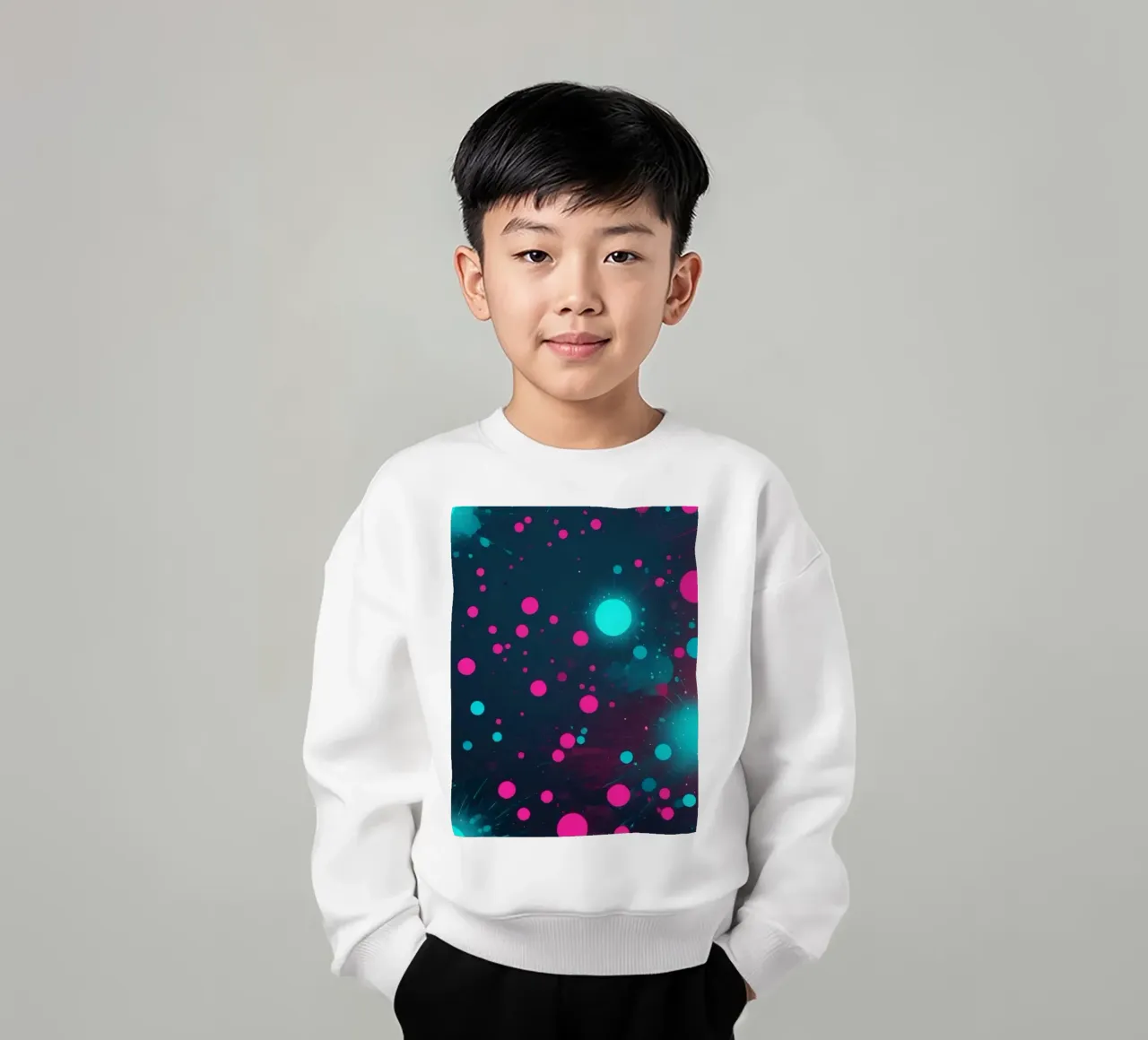 Vibrant abstract design featuring dynamic circles and radian kids sweatshirt by DesignDoodle