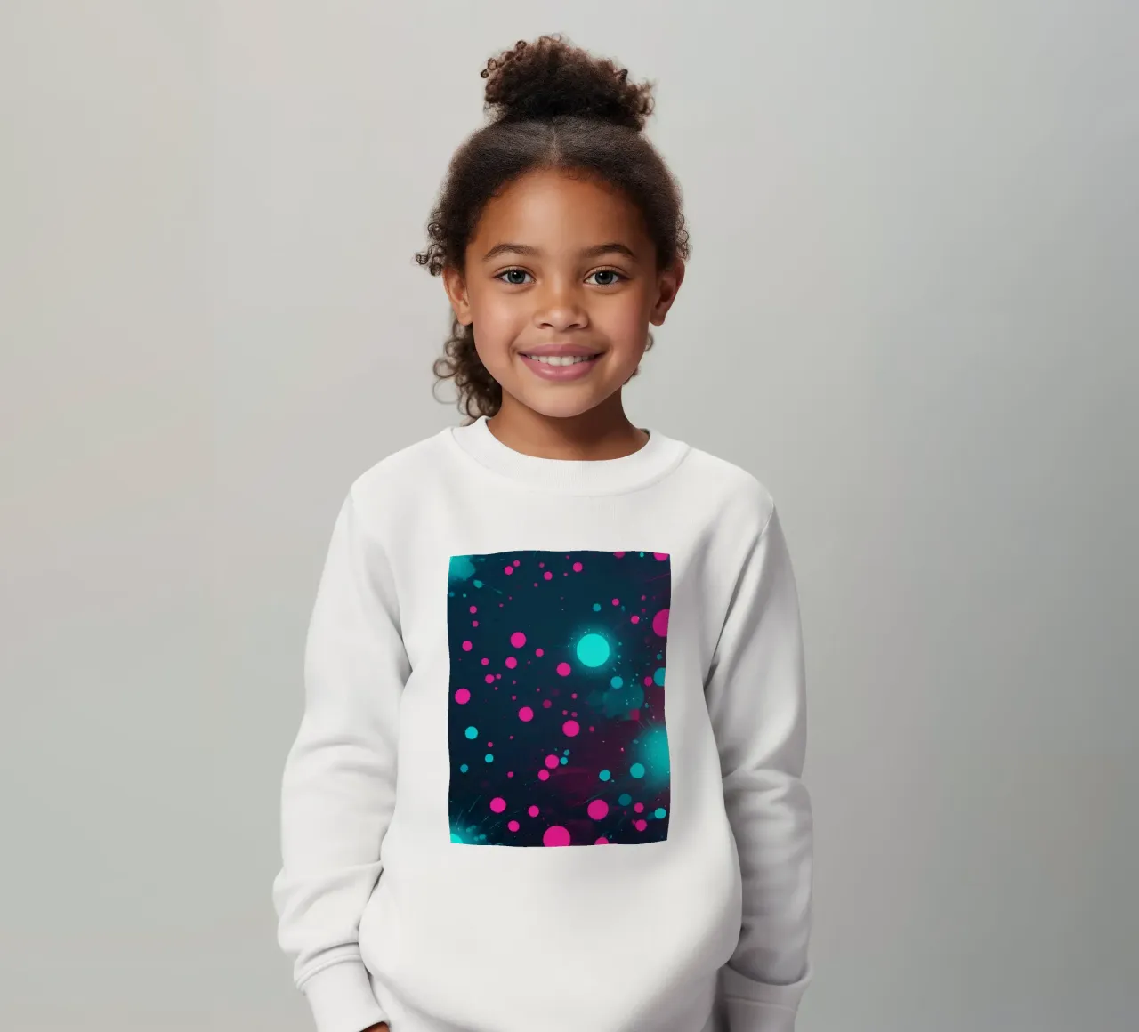 Vibrant abstract design featuring dynamic circles and radian kids sweatshirt by DesignDoodle