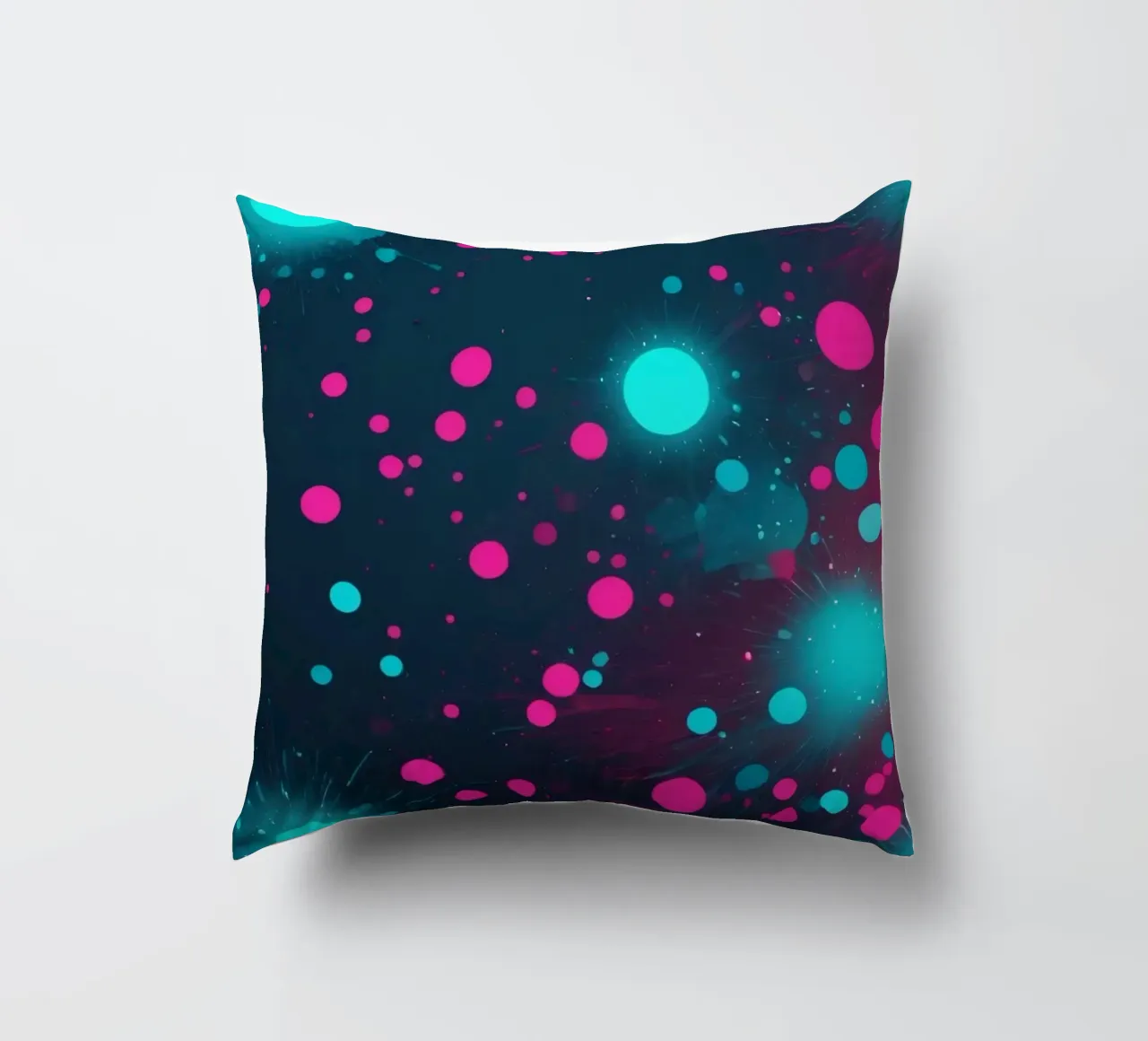 Vibrant abstract design featuring dynamic circles and radian decorative cushion by DesignDoodle
