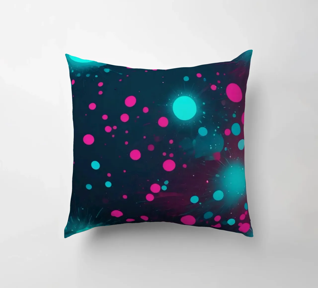 Vibrant abstract design featuring dynamic circles and radian decorative cushion by DesignDoodle