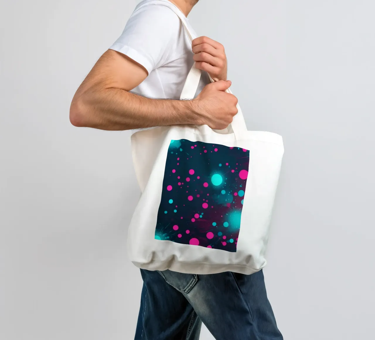 Vibrant abstract design featuring dynamic circles and radian tote bag by DesignDoodle