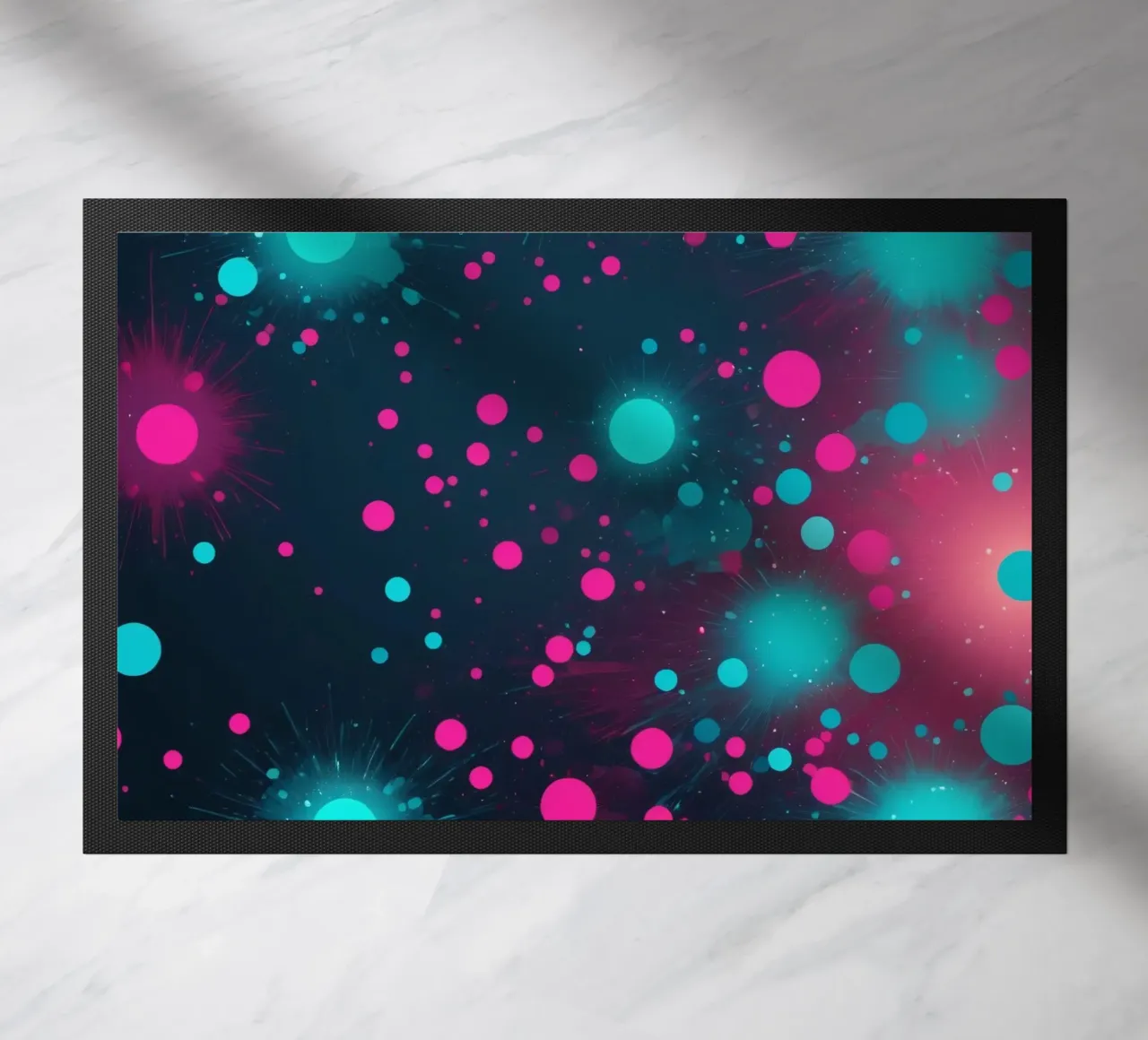 Vibrant abstract design featuring dynamic circles and radian doormat by DesignDoodle