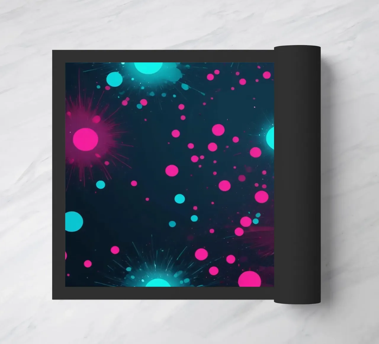 Vibrant abstract design featuring dynamic circles and radian doormat by DesignDoodle