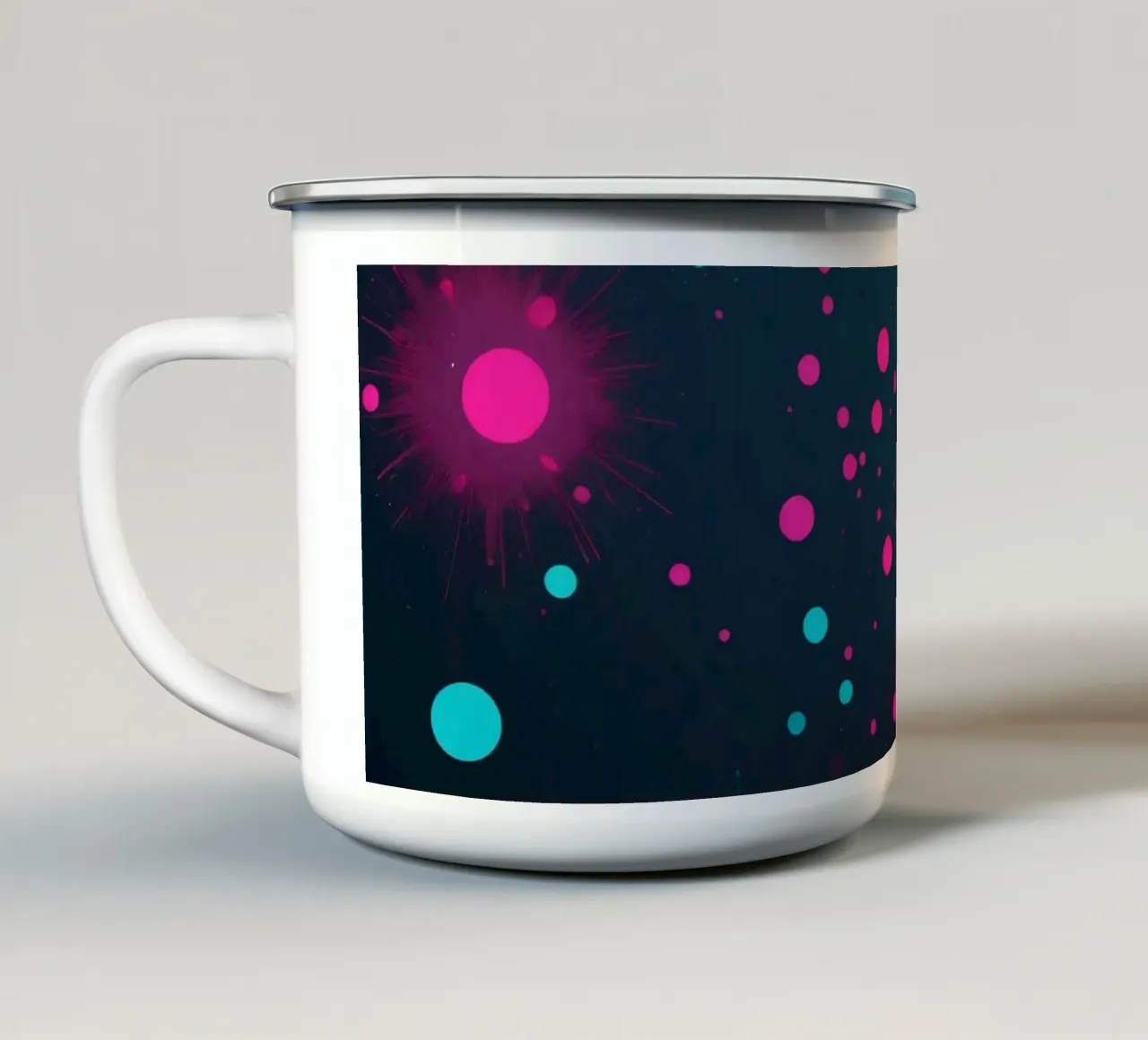 Vibrante design astratto con cerchi e raggi dinamici. tazza in smalto da DesignDoodle