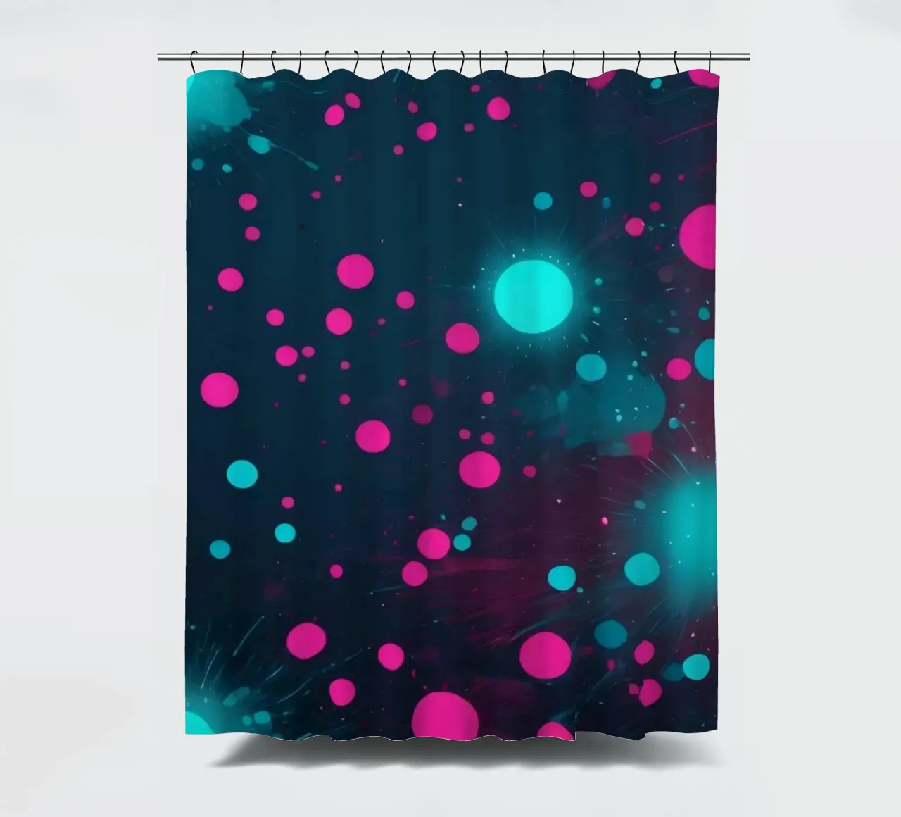 Vibrant abstract design featuring dynamic circles and radian shower curtain by DesignDoodle