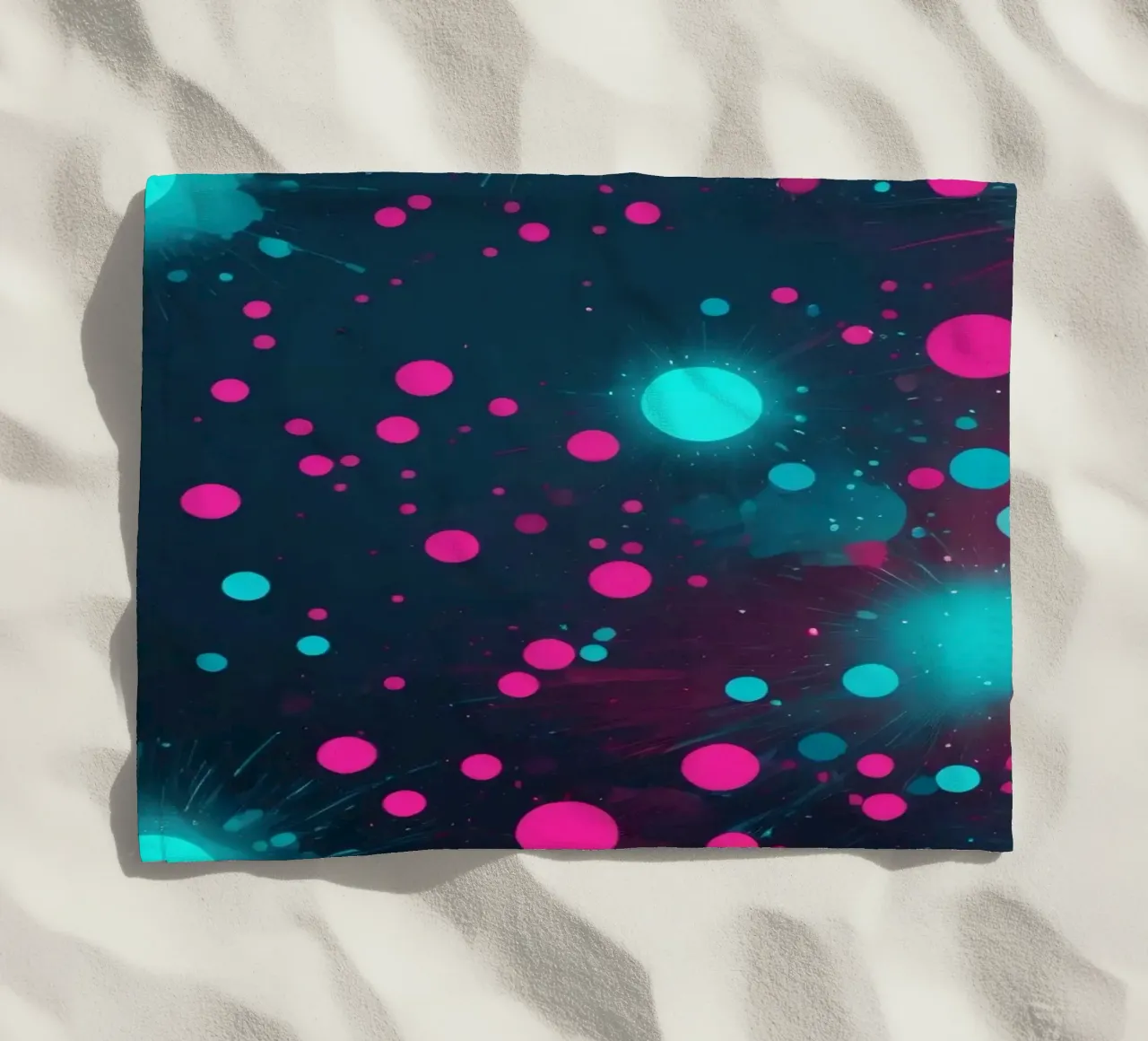 Vibrant abstract design featuring dynamic circles and radian beach towel by DesignDoodle
