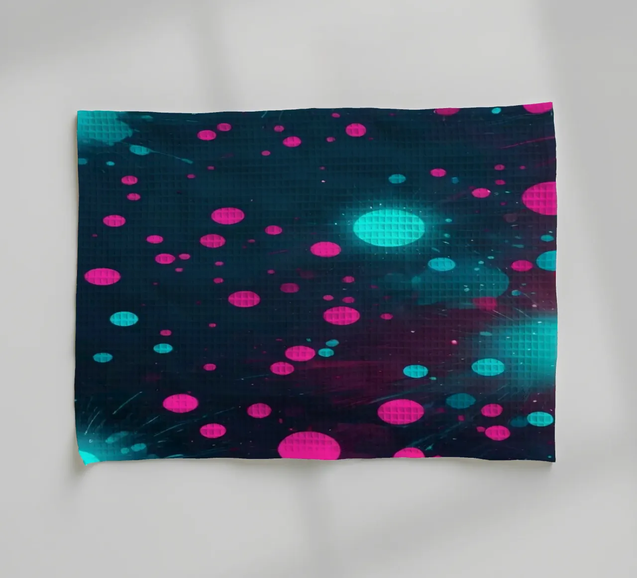 Vibrant abstract design featuring dynamic circles and radian tea towel by DesignDoodle