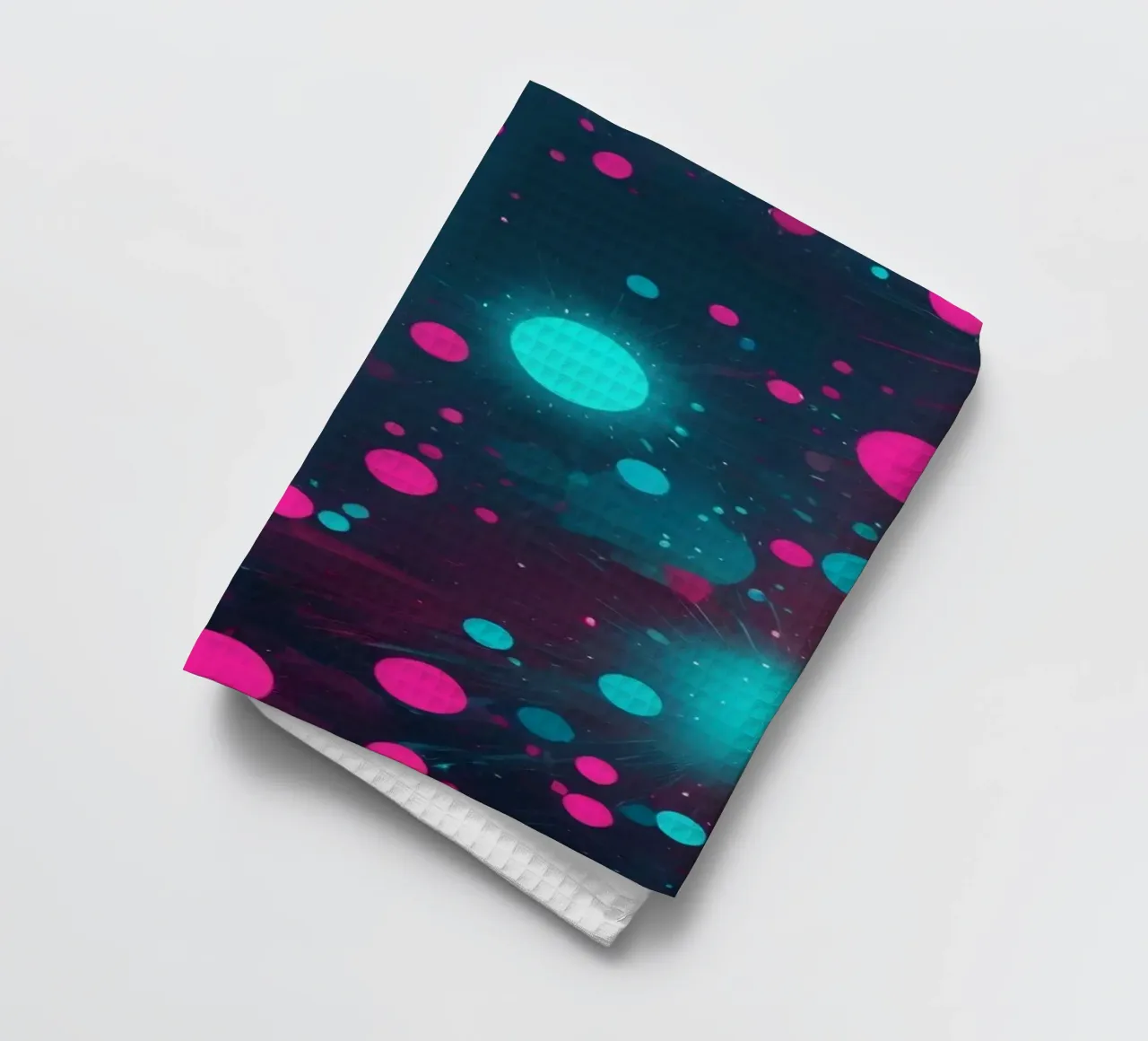 Vibrant abstract design featuring dynamic circles and radian tea towel by DesignDoodle