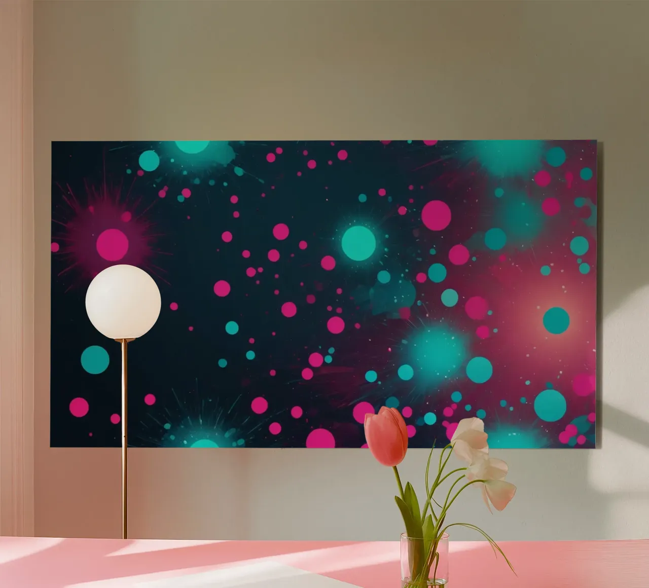 Vibrant abstract design featuring dynamic circles and radian alu-dibond by DesignDoodle