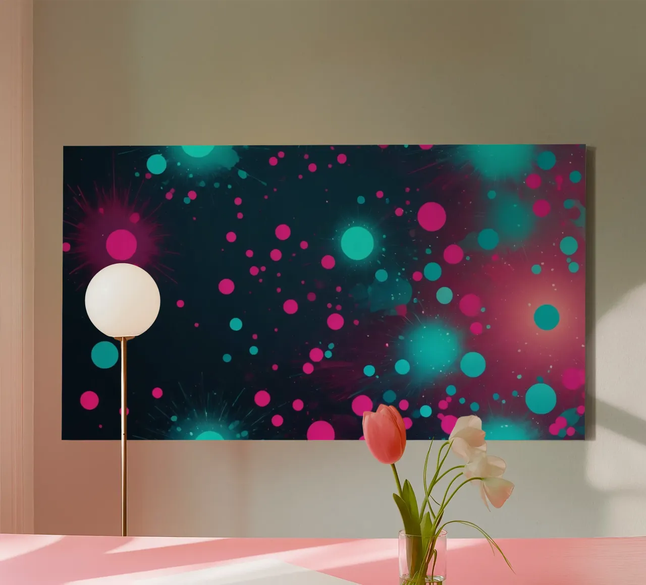 Vibrant abstract design featuring dynamic circles and radian canvas by DesignDoodle