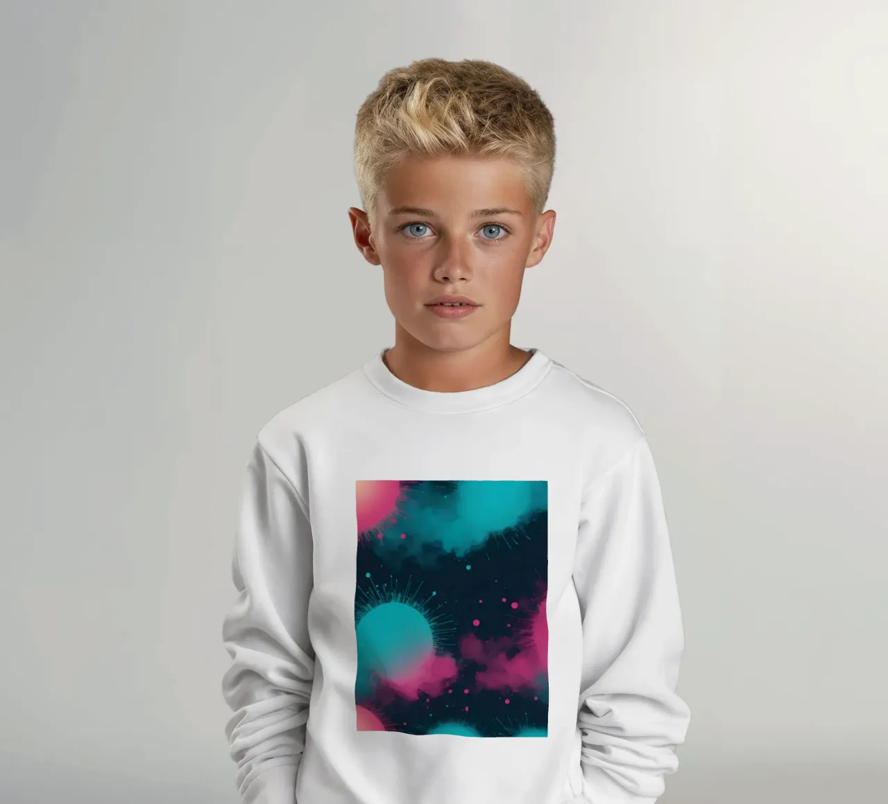 Colorful abstract background circles and soft clouds kids sweatshirt by DesignDoodle