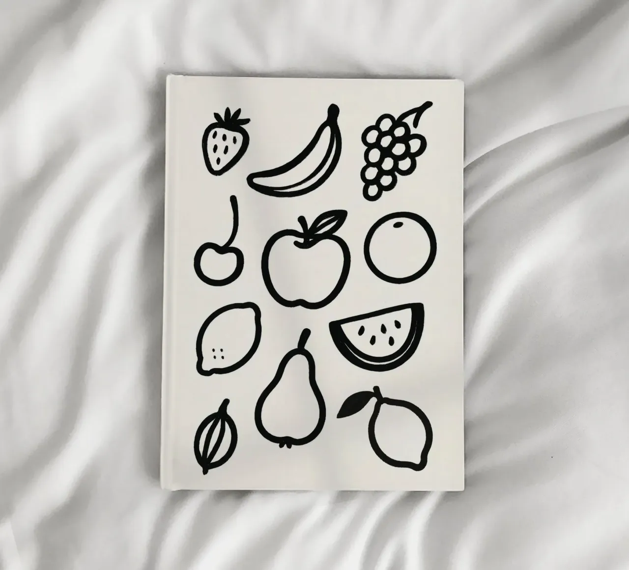 Fruits Brushstroke painted black and white notebook by Katja Stehle Design
