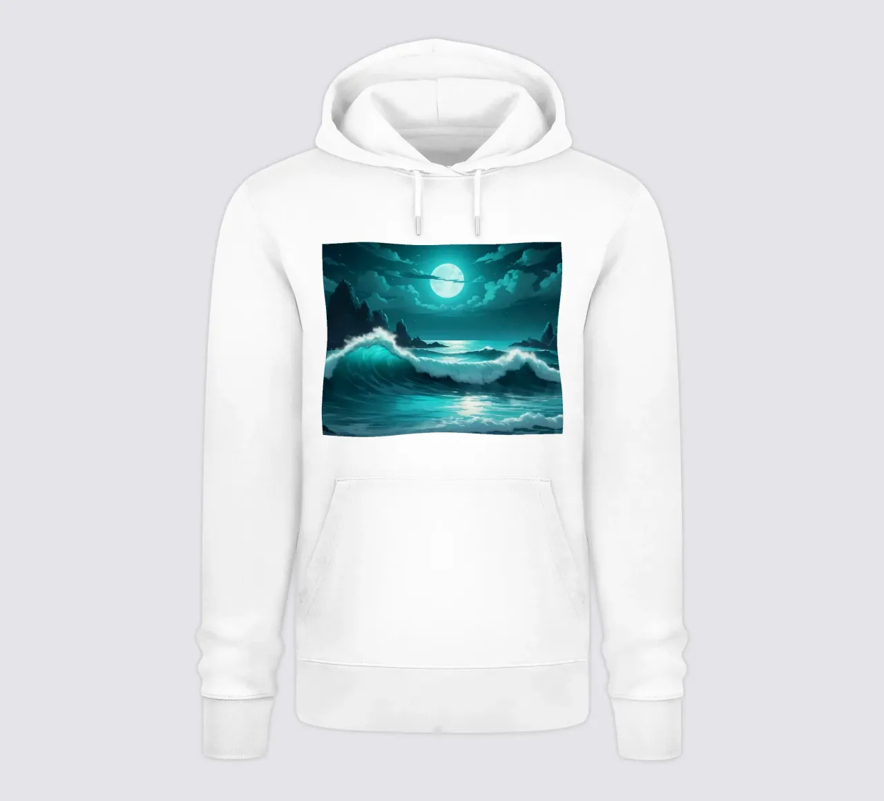 Vibrantes olas oceánicas abstractas bajo una luminosa luz de luna sudadera con capucha de DesignDoodle