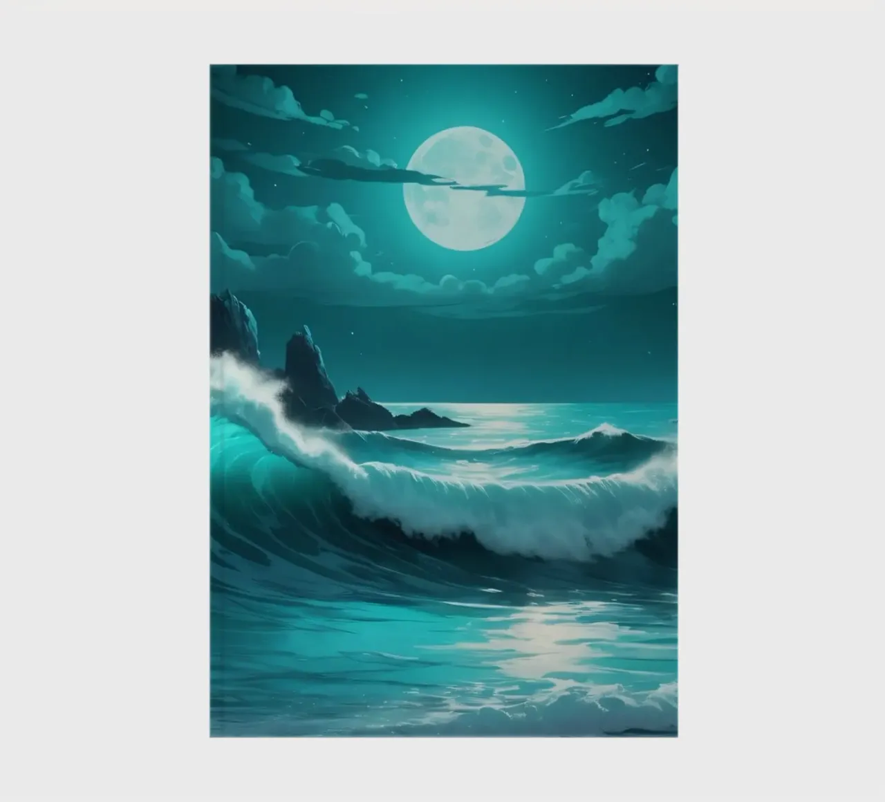 Vibrant abstract ocean waves under a luminous moonlight notebook by DesignDoodle