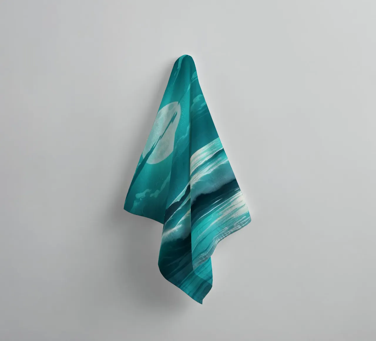 Vibrant abstract ocean waves under a luminous moonlight towel by DesignDoodle