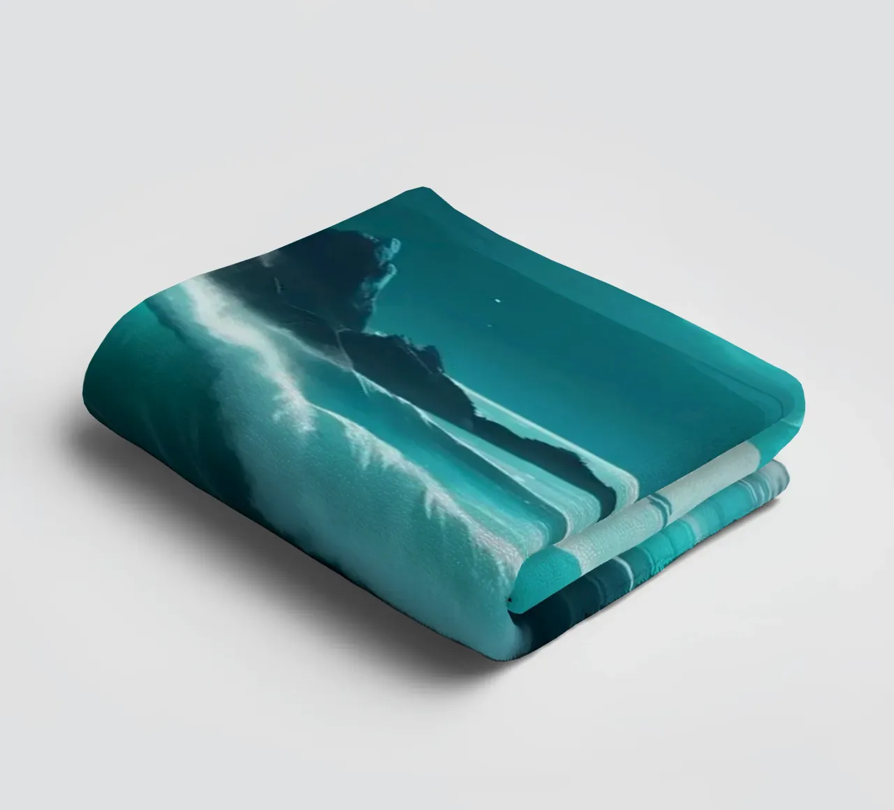 Vibrant abstract ocean waves under a luminous moonlight towel by DesignDoodle