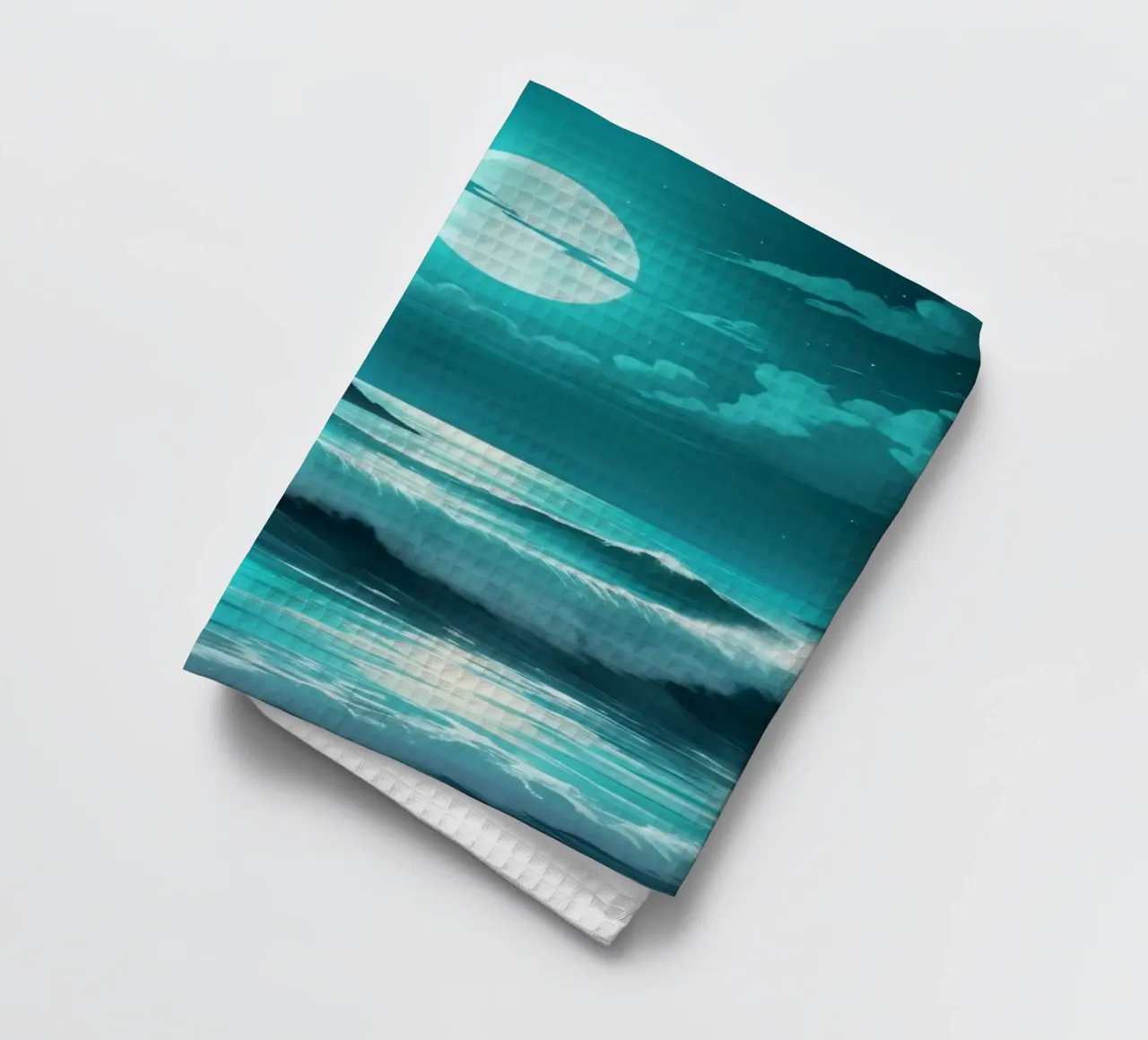 Vagues abstraites et vibrantes de l'océan sous un clair de lune lumineux torchon de DesignDoodle
