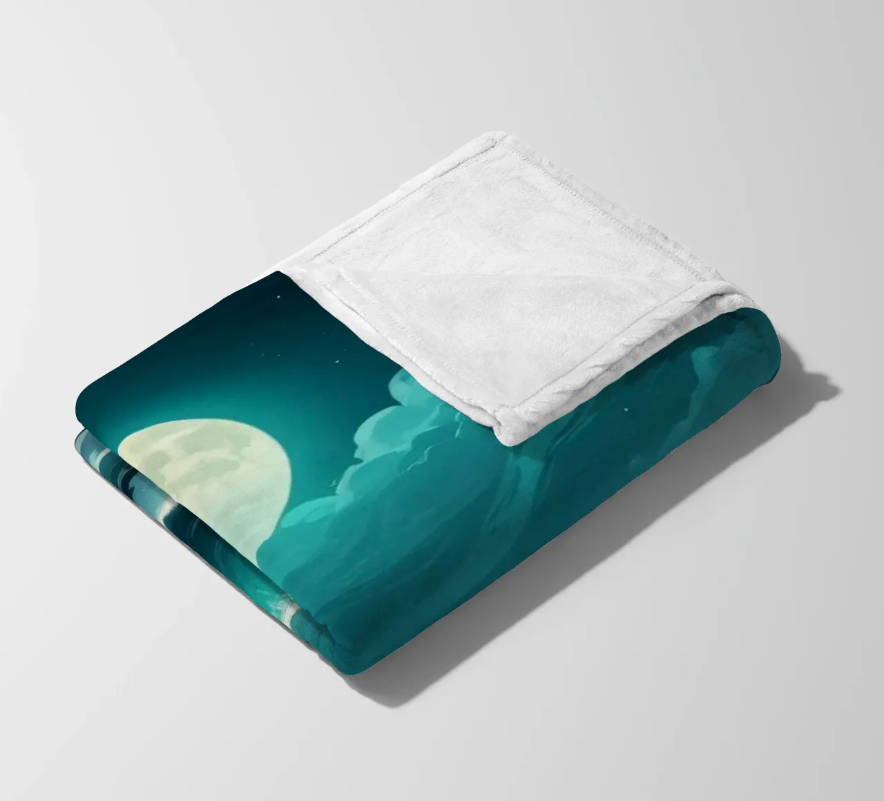 Waves crashing under a luminous moonlight backdrop fleece blanket by DesignDoodle