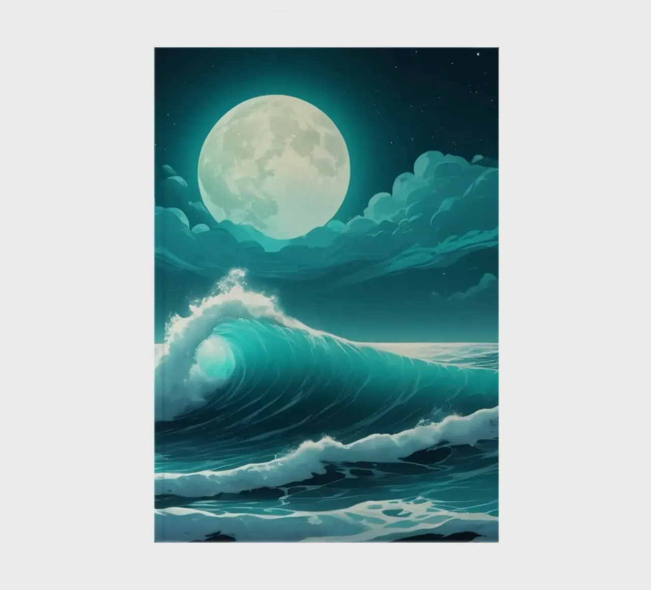Waves crashing under a luminous moonlight backdrop notebook by DesignDoodle