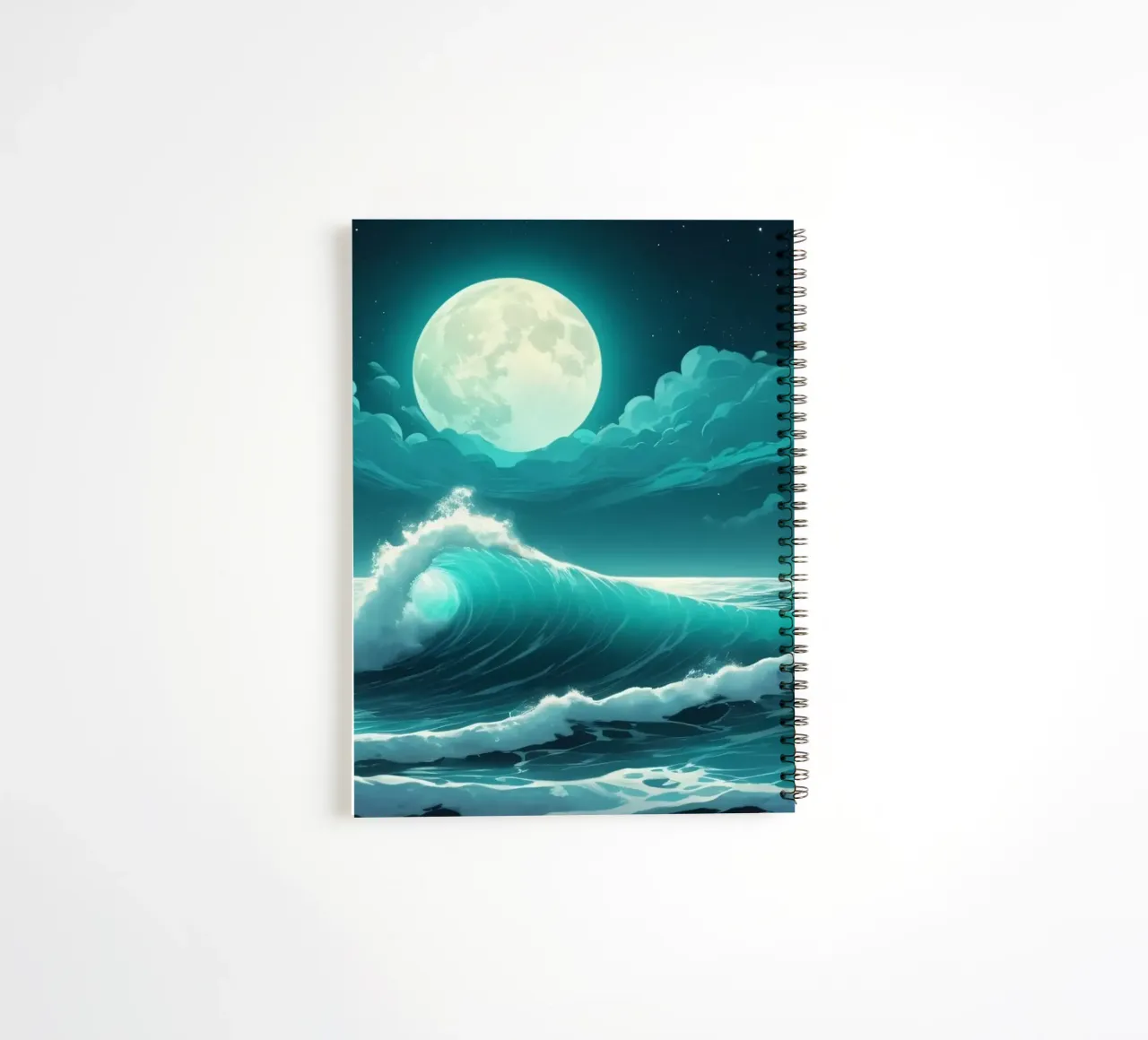 Waves crashing under a luminous moonlight backdrop spiral notebook by DesignDoodle