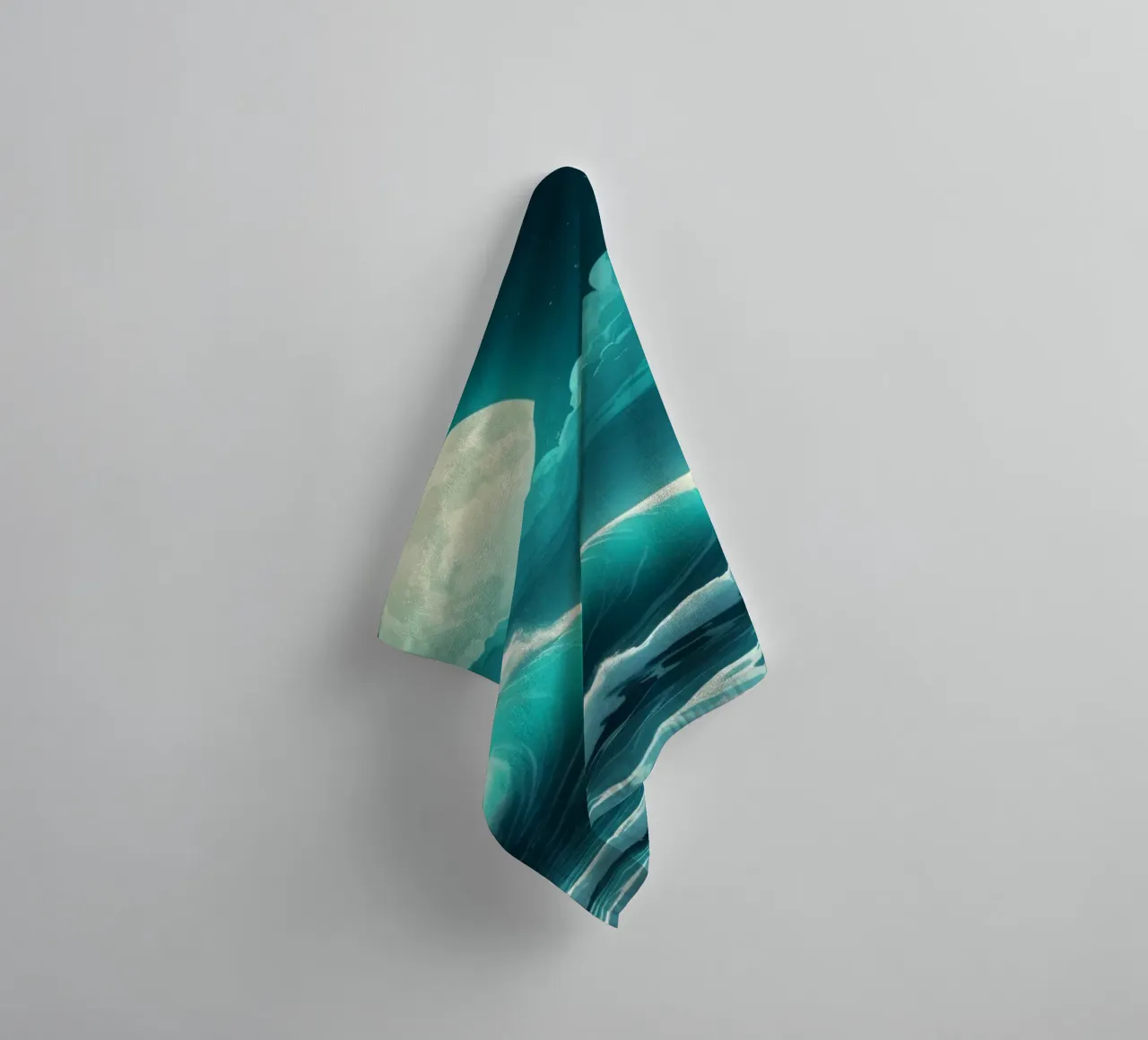 Waves crashing under a luminous moonlight backdrop towel by DesignDoodle