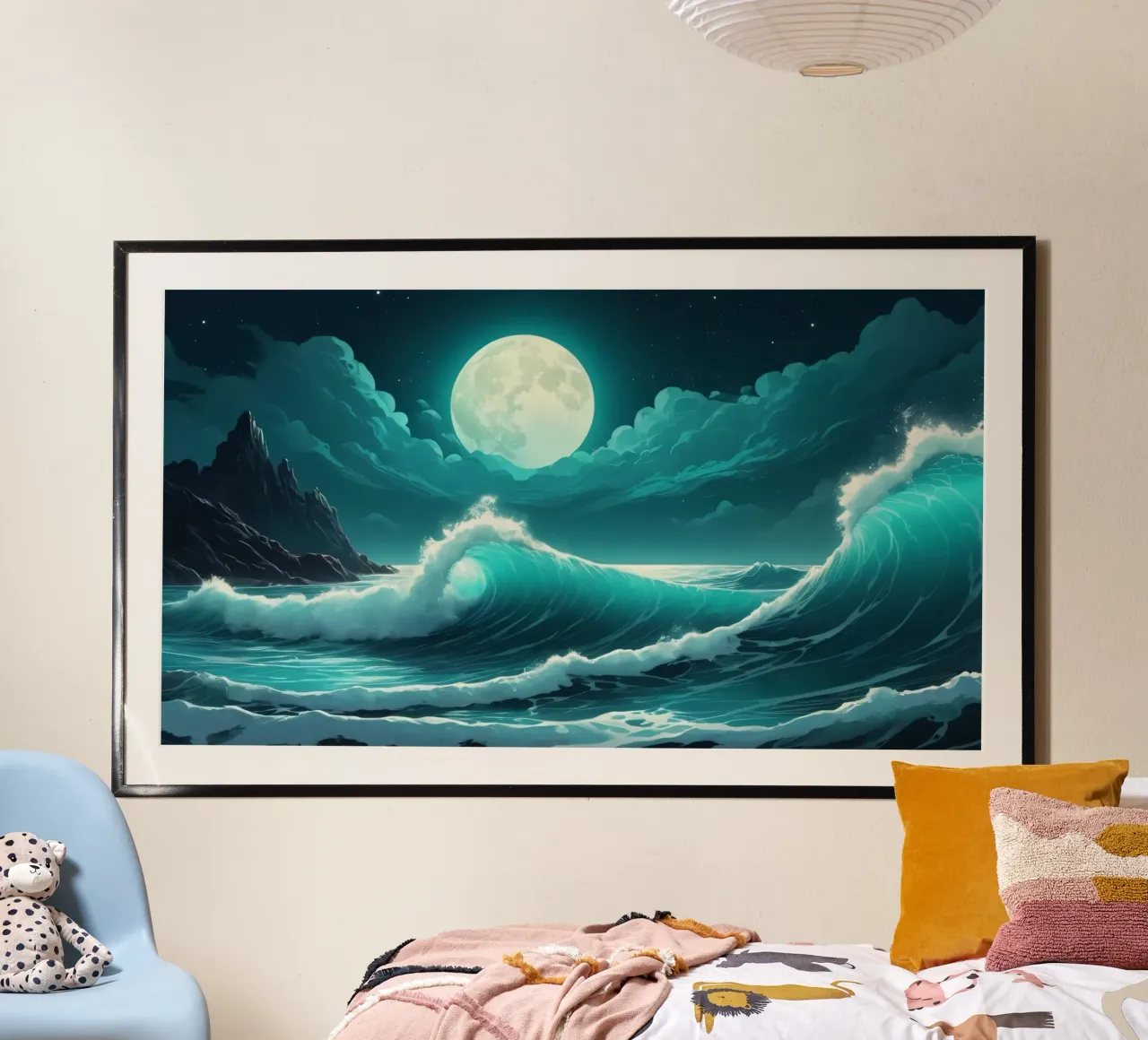Olas rompiendo bajo la luz de la luna poster de DesignDoodle