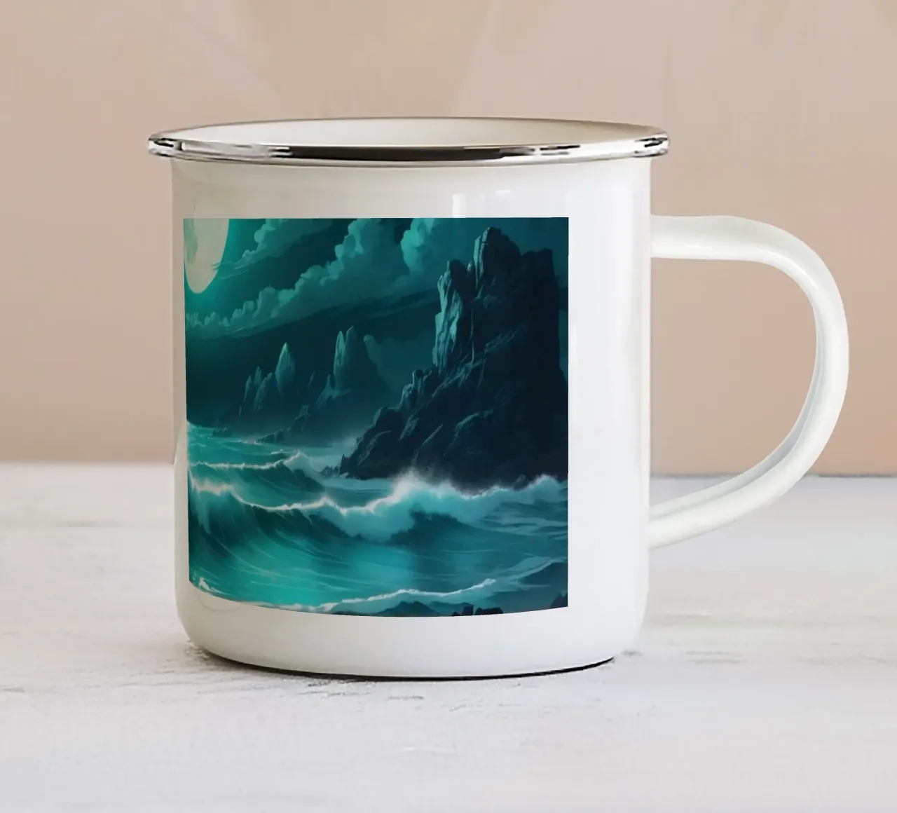 Superbe vue abstraite de l'océan au clair de lune mug en émail de DesignDoodle