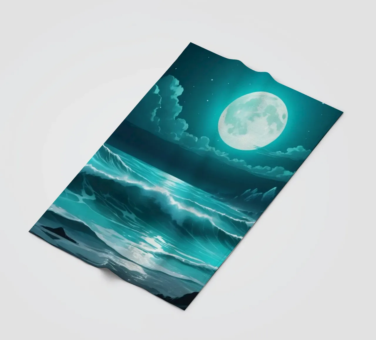 Stunning abstract ocean view with glowing moonlight fleece blanket by DesignDoodle